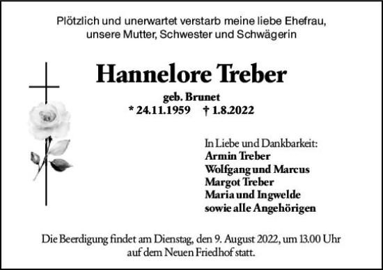 Traueranzeige von Hannelore Treber von vrm-trauer Hochheimer Zeitung