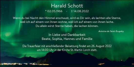 Traueranzeige von Harald Schott von vrm-trauer Rheingau