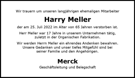 Traueranzeige von Harry Meller von vrm-trauer Darmstädter Echo