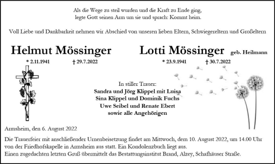 Traueranzeige von Helmut Mössinger von vrm-trauer Allgemeine Zeitung Alzey