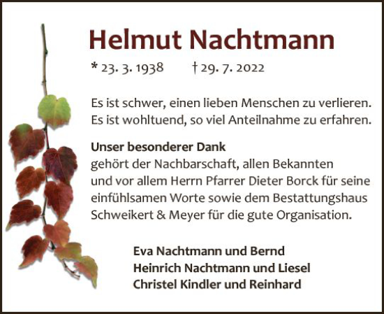 Traueranzeige von Helmut Nachtmann von vrm-trauer Odenwälder Echo