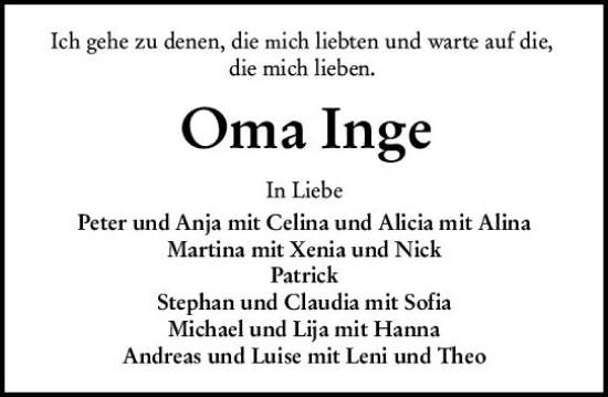 Traueranzeige von Inge  von vrm-trauer Darmstädter Echo