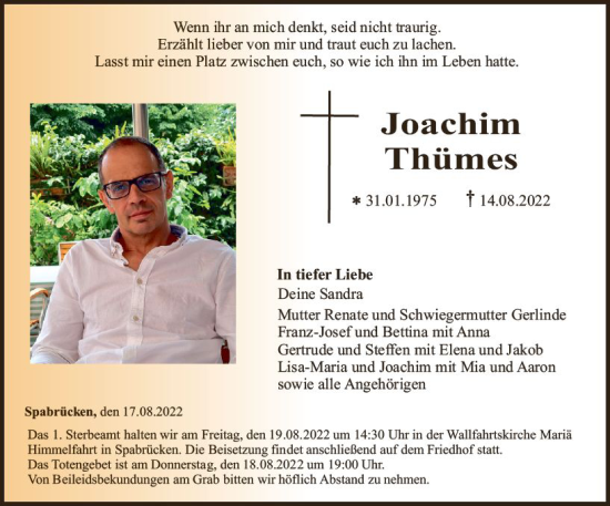 Traueranzeige von Joachim Thümes von vrm-trauer Allg. Zeitung Bad Kreuznach