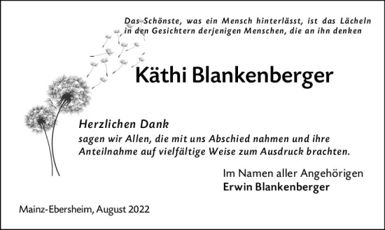 Traueranzeige von Käthi Blankenberger von vrm-trauer AZ Mainz