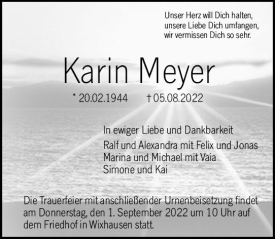 Traueranzeige von Karin veyer von vrm-trauer Darmstädter Echo