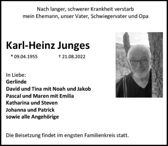 Traueranzeige von Karl-Heinz Junges von vrm-trauer AZ Mainz