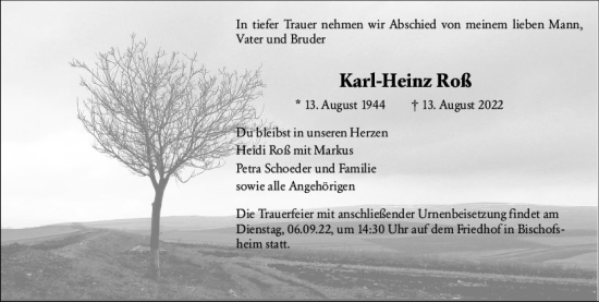 Traueranzeige von Karl-Heinz Roß von vrm-trauer Rüsselsheimer Echo / MainSpitze