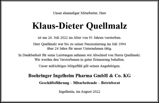 Traueranzeige von Klaus-Dieter Quellmalz von vrm-trauer AZ Mainz
