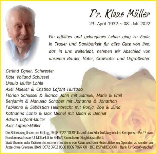Traueranzeige von Klaus Müller von vrm-trauer Darmstädter Echo
