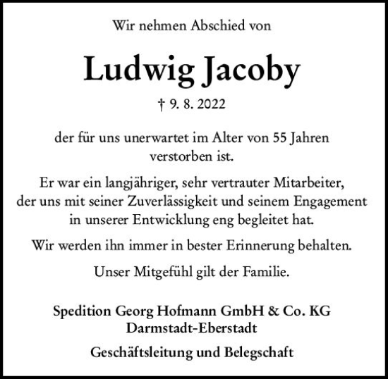 Traueranzeige von Ludwig Jacoby von vrm-trauer Darmstädter Echo
