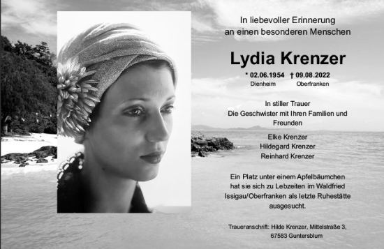 Traueranzeige von Lydia Krenzer von vrm-trauer AZ Mainz