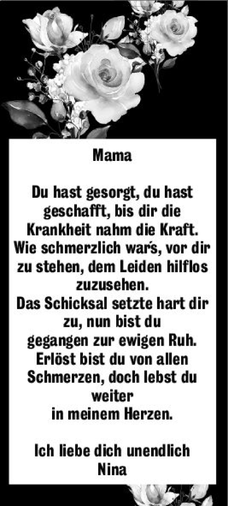 Traueranzeige von Mama  von vrm-trauer Allgemeine Zeitung Alzey