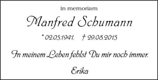 Traueranzeige von Manfred Schumann von vrm-trauer Darmstädter Echo