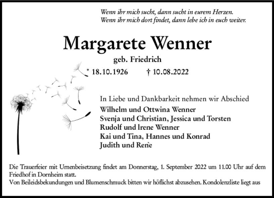 Traueranzeige von Margarete Wenner von vrm-trauer Groß-Gerauer Echo