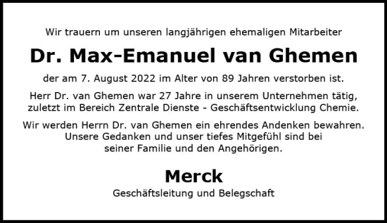 Traueranzeige von Max-Emanuel van Ghemen von vrm-trauer Darmstädter Echo
