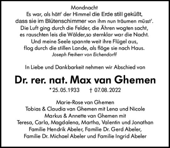 Traueranzeige von Max van Ghemen von vrm-trauer Darmstädter Echo