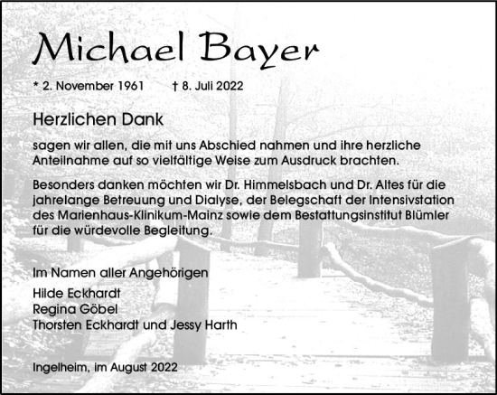 Traueranzeige von Michael Bayer von vrm-trauer Allgemeine  Zeitung Ingelheim-Bingen
