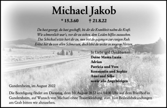 Traueranzeige von Michael Jakob von vrm-trauer Wormser Zeitung
