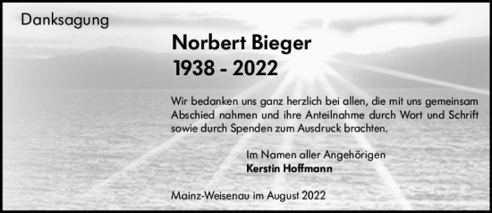 Traueranzeige von Norbert Bieger von vrm-trauer AZ Mainz