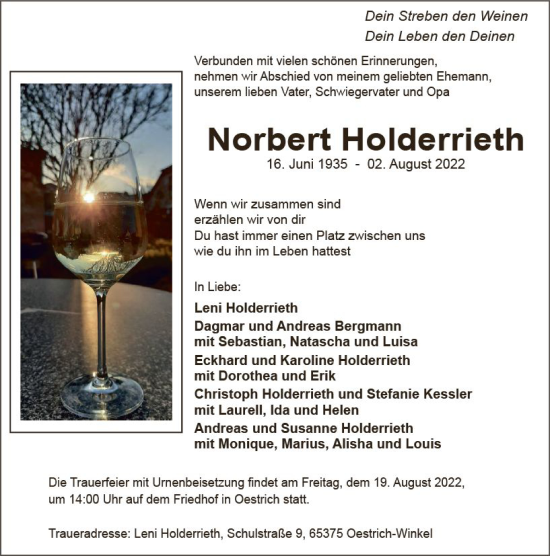 Traueranzeige von Norbert Holderrieth von vrm-trauer Wiesbadener Kurier