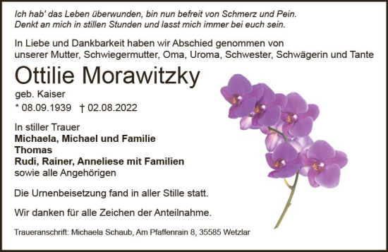 Traueranzeige von Ottilie Morawitzky von vrm-trauer WK-UTA