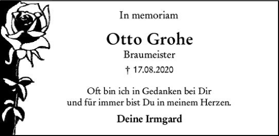 Traueranzeige von Otto Grohe von vrm-trauer Darmstädter Echo