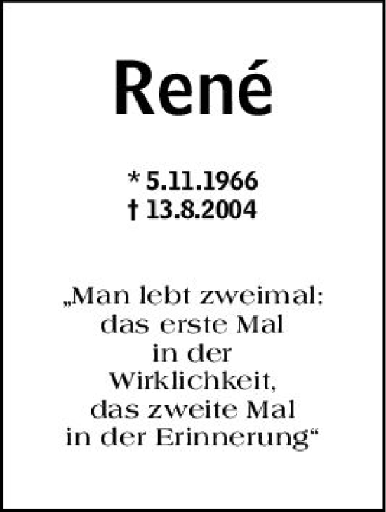 Traueranzeige von René - von vrm-trauer Darmstädter Echo