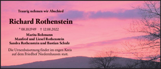 Traueranzeige von Richard Rothenstein von vrm-trauer Rüsselsheimer Echo / MainSpitze