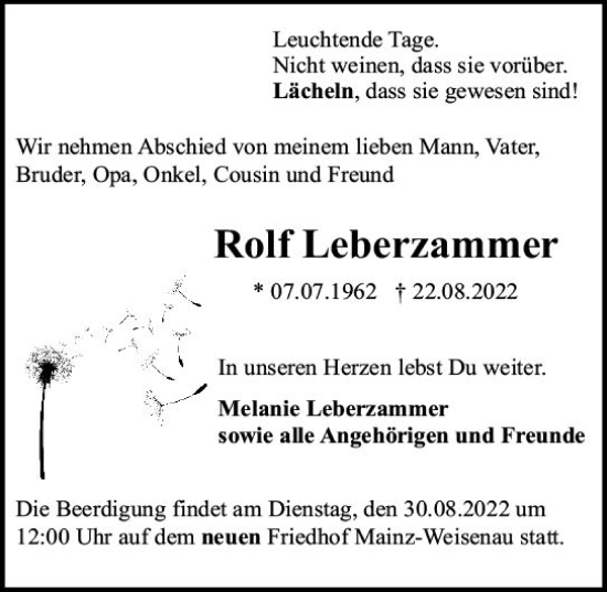 Traueranzeige von Rolf Leberzammer von vrm-trauer AZ Mainz