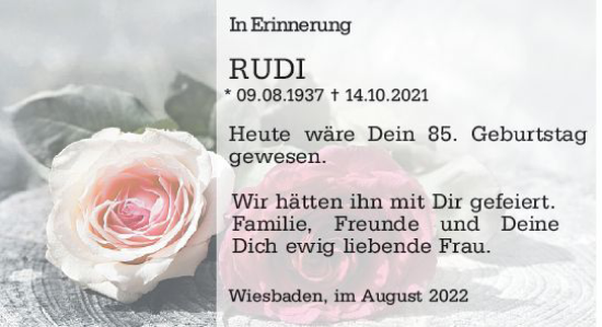 Traueranzeige von Rudi  von vrm-trauer Wiesbadener Kurier