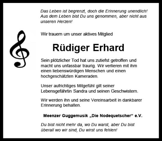 Traueranzeige von Rüdiger Erhard von vrm-trauer Allgemeine  Zeitung Ingelheim-Bingen