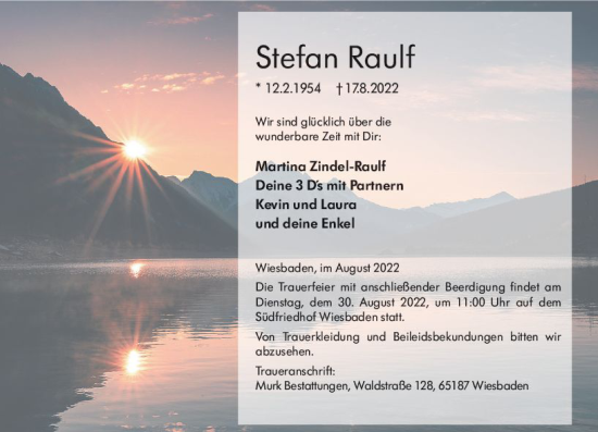 Traueranzeige von Stefan Raulf von vrm-trauer Wiesbadener Kurier