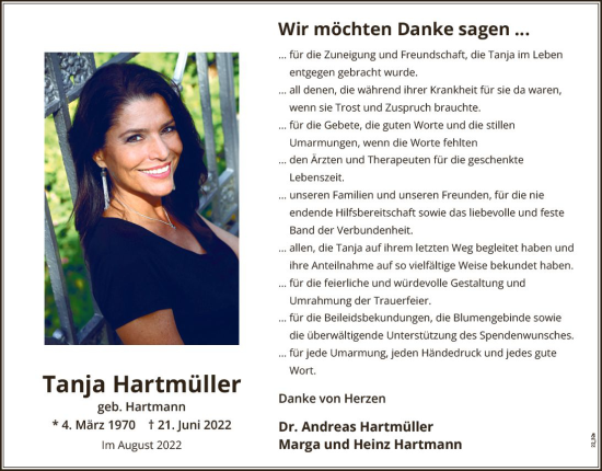 Traueranzeige von Tanja Hartmüller von vrm-trauer Wormser Zeitung