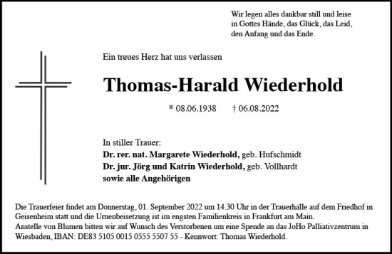 Traueranzeige von Thomas-Harald Wiederhold von vrm-trauer Rheingau
