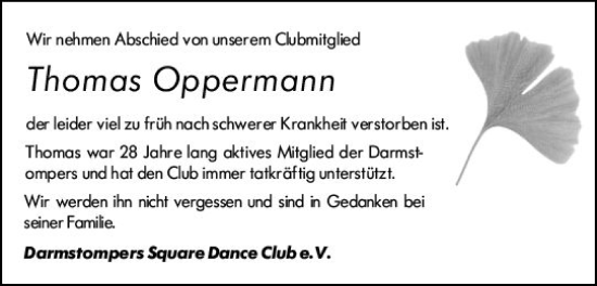 Traueranzeige von Thomas Oppermann von vrm-trauer Darmstädter Echo