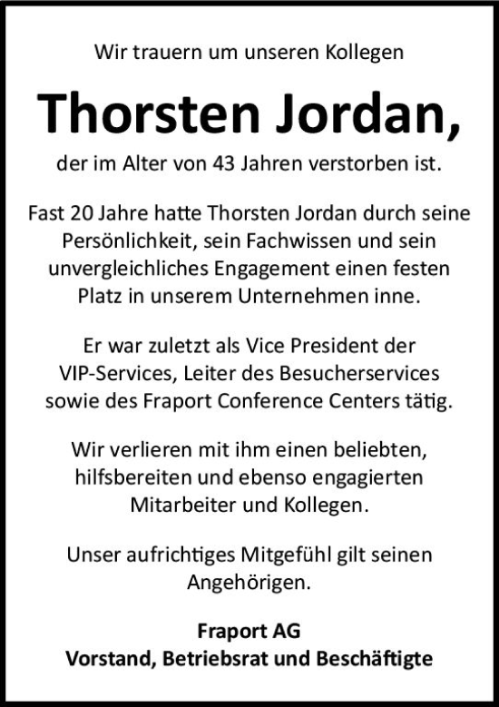 Traueranzeige von Thorsten Jordan von vrm-trauer Wiesbadener Kurier