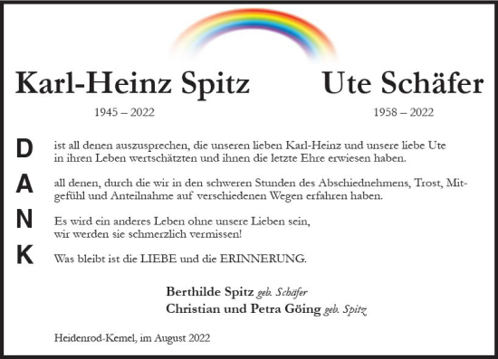 Traueranzeige von Ute Schäfer von vrm-trauer Wiesbadener Kurier