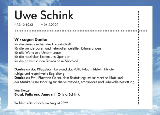 Traueranzeige von Uwe Schink von vrm-trauer Idsteiner Zeitung