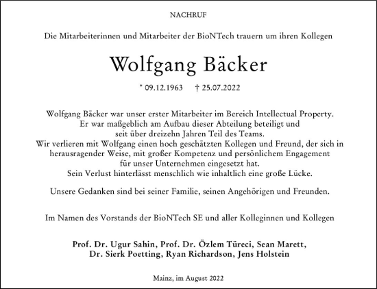 Traueranzeige von Wolfgang Bäcker von vrm-trauer AZ Mainz
