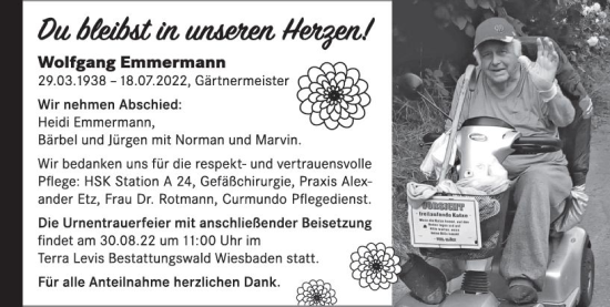 Traueranzeige von Wolfgang Emmermann von vrm-trauer Wiesbadener Kurier