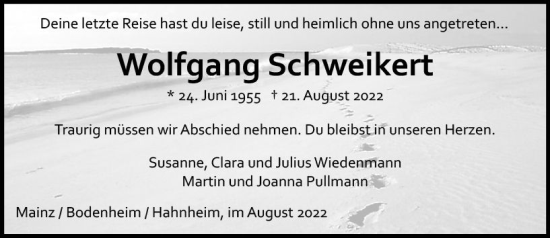 Traueranzeige von Wolfgang Schweikert von vrm-trauer AZ Mainz