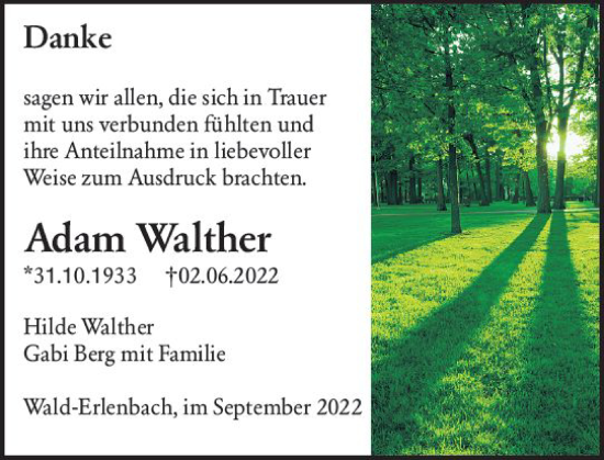 Traueranzeige von Adam Walther von vrm-trauer Bürstädter/Lamperth. Ztg/Starkenburger