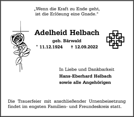 Traueranzeige von Adelheid Helbach von vrm-trauer AZ Mainz