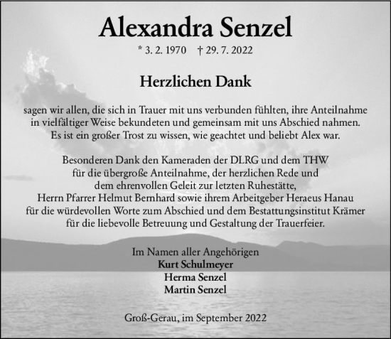 Traueranzeige von Alexandra Senzel von vrm-trauer Groß-Gerauer Echo