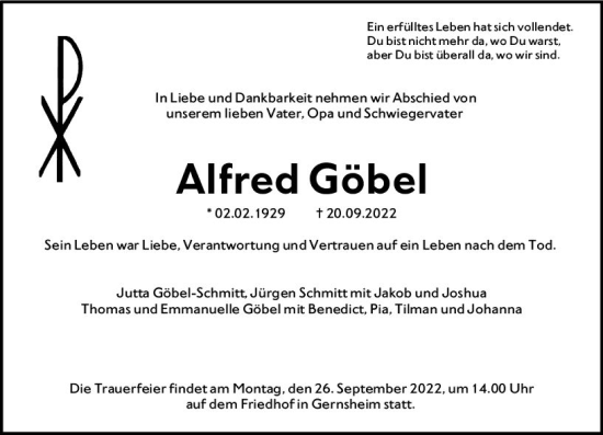 Traueranzeige von Alfred Göbel von vrm-trauer Groß-Gerauer Echo
