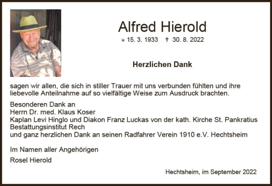 Traueranzeige von Alfred Hierold von vrm-trauer AZ Mainz