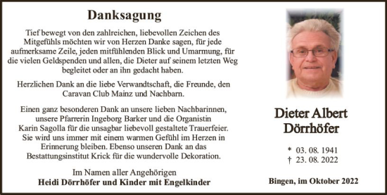 Traueranzeige von Dieter Albert Dörrhöfer von vrm-trauer Allgemeine  Zeitung Ingelheim-Bingen