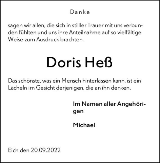 Traueranzeige von Doris Heß von vrm-trauer Wormser Zeitung
