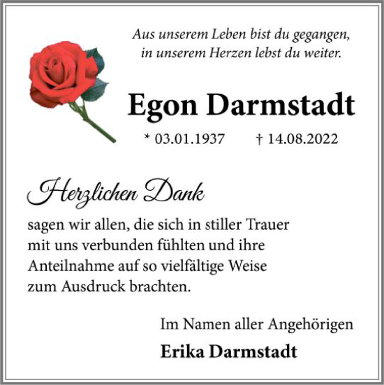 Traueranzeige von Egon Darmstadt von vrm-trauer AZ Mainz