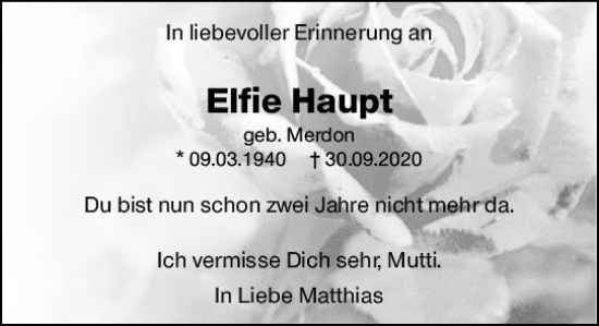 Traueranzeige von Elfie Haupt von vrm-trauer AZ Mainz
